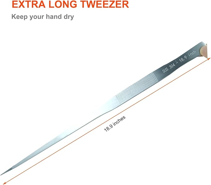 Extra Long Tweezers, Aquascape Tools, 18.9 inch Fecsam Aquarium Stainless Steel Large Feeding Tongs for Fish Tank, Terrarium,Aquascaping, Reptile Snake (Straight)