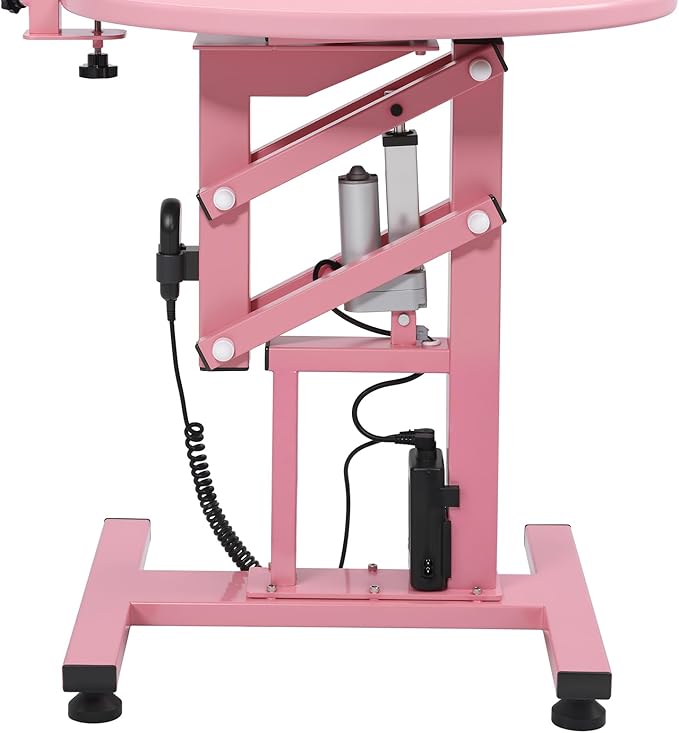 Electric Hydraulic Lift Pet Dog Grooming Table, 24Inch Grooming Desktop for Small Dogs, with Overhead Arm, Wireless Remote, Tool Organizer, Pink