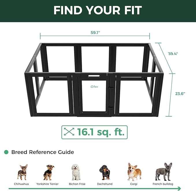 FXW AuraSpace Acrylic Indoor Unleashed Dog Playpen for Puppies and Small Dogs, 24 Inch, 10 Panels, Black