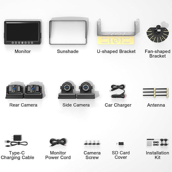 Fookoo HD 1080P 9" Magnetic Wireless Backup Camera,9" IPS Monitor, Rechargeable 2 Side View 2 Rear View Cameras, 1-Min Easy Install, Long Battery Life No Drilling IR Light for RV Truck Trailer DCX904