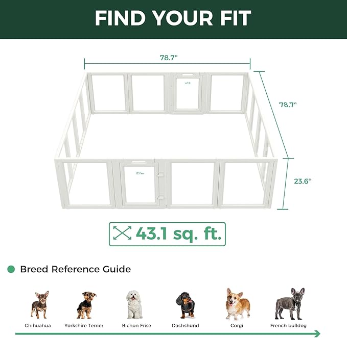 FXW AuraSpace Acrylic Indoor Unleashed Dog Playpen for Puppies and Small Dogs, 24 Inch, 16 Panels, White