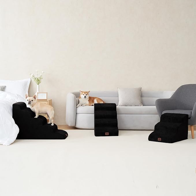 EHEYCIGA Curved Dog Stairs Ramp for High Beds 22.6" H, 5-Step Dog Steps for Small Dogs and Cats, Pet Stairs for High Bed Climbing, Non-Slip Balanced Pet Step Indoor, Black