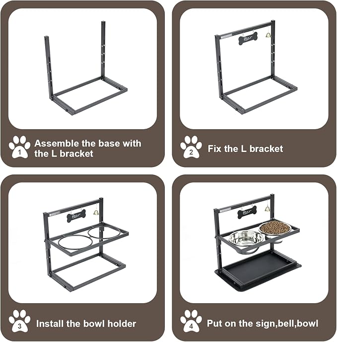 Elevated Dog Bowls with Slow Feeder for Large Dogs – Adjustable Raised Stand with 2 Stainless Steel Bowls & Spill-Proof Mat, Non-Slip Dog Feeder for Large & Medium Dogs (Black)