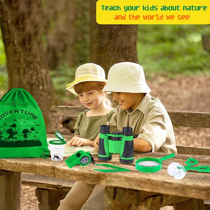 GINMIC Kids Explorer Kit & Bug Catching Kit, 16 Pcs Outdoor Exploration Safari Kit for Kids Camping with Binoculars, Adventure, Hunting, Hiking, Educational Toy Gift for 3-12 Years Old Boys Girls