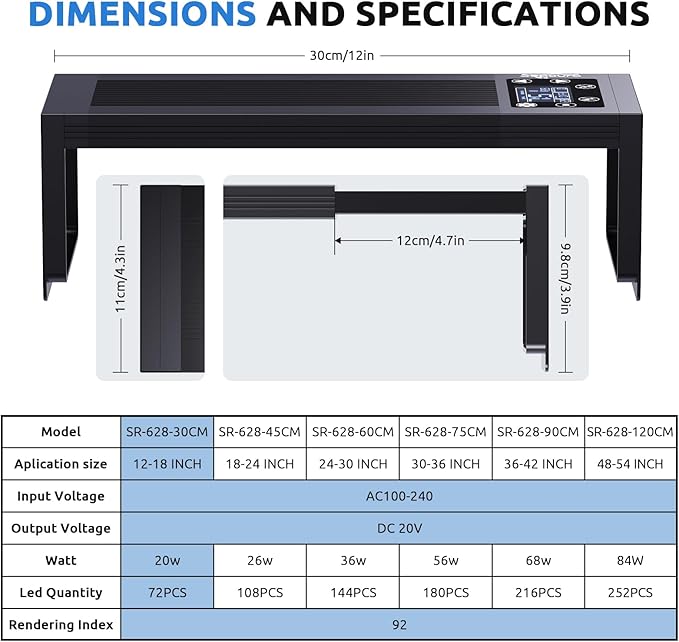 24/7 LED Aquarium Light for 12-18 Inch Fish Tank, Fish Tank Light for Plants, Auto On Off with Timer, 9 Colors, Adjustable Brightness, Daylight & Moonlight, DIY and Nature Weather Mode, 20W