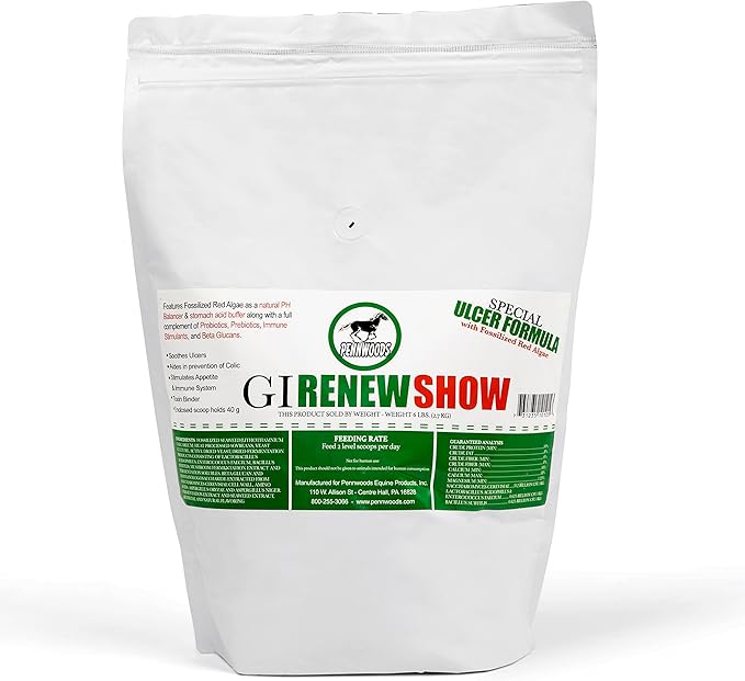 GI Renew Show, Probiotics for Equine, Immune and Appetite Stimulation, Prebiotics, Digestive Enzymes | Horse Supplement Providing Ulcer Relief and Treatment, Organic Toxin Binder, 6 LB Bag