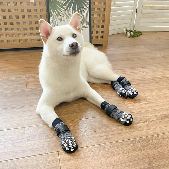 EXPAWLORER Anti Slip Dog Socks to Prevent Licking Paws, Dog Shoes for Hot Pavement, Dog Booties for Small Medium Large Senior Dogs, Traction Control Boots & Paw Protectors for Hardwood Floors