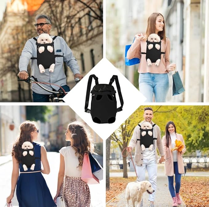 FEimaX Dog Carrier Backpack Pet Legs Out Front Cat Travel Bag, Adjustable Puppy Backpacks Carriers Hands-Free for Small Medium Dogs Cats Hiking Traveling Camping Daily Walking (Medium, Black)