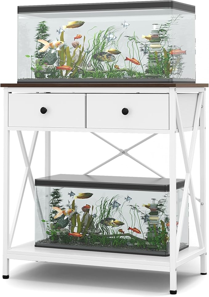 Fish Tank Stand 29 Gallon: Sturdy Aquarium Stand with Accessories Storage - Metal Fish Tank Table for 20-29 Gallon Reptile Breeder Turtle Terrarium - 30.7"x16.5" Weight Capacity 330 lbs