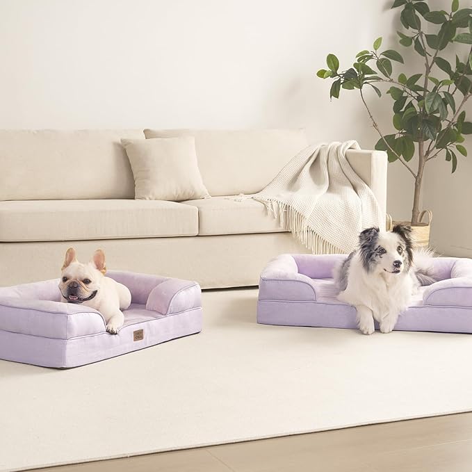 EHEYCIGA Orthopedic Dog Beds for Extra Large Dogs, Waterproof Memory Foam XXL Pet Bed with Sides, Non-Slip Bottom and Egg-Crate Foam Big Dog Couch Bed with Washable Removable Cover, Lilac