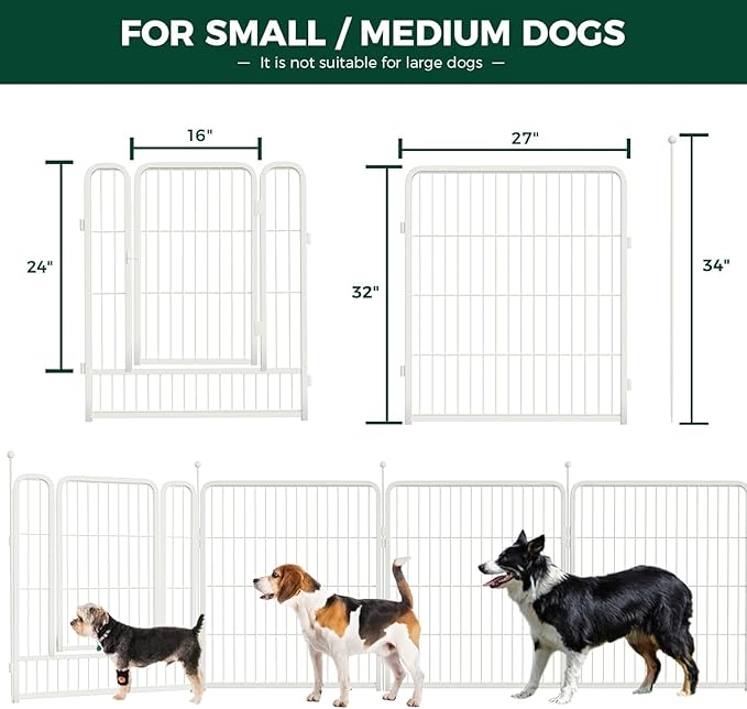 FXW Rollick Unleashed Dog Playpen for Indoor, Yard, RV Camping, 32 inch 24 Panels for Small and Medium Dogs, White│Patented