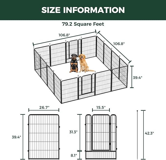 FXW Rollick Unleashed Dog Playpen for Indoor, Yard, RV Camping, 40 inch 16 Panels for Medium and Large Dogs│Patented