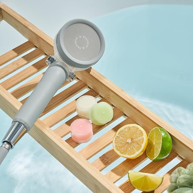 Filtered Handheld Shower Head with Vitamin C & Sediment Filter, High Pressure Water Flow, Water Saving, Reduces Chlorine for Dry Skin & Hair, On/Off Switch, Made in Korea - Bluemoon Gray