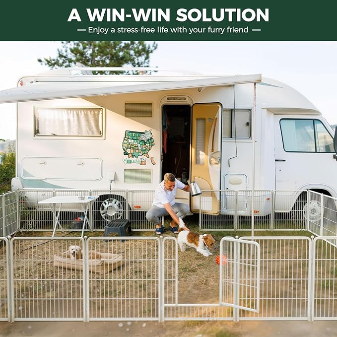 FXW Rollick Unleashed Dog Playpen for Indoor, Yard, RV Camping, 45 inch 8 Panels for Large Dogs, White│Patented