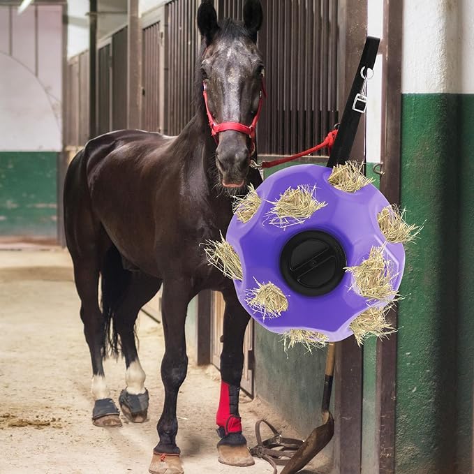 15.75" Hay Ball for Horse with Hanging Strap Slow Feed Horse Treat Ball Extra Large Hanging for Paddock Stall Stable Supplies (Purple)