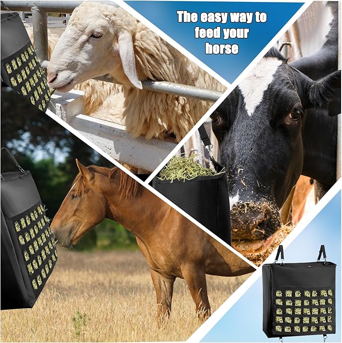 1Pcs Hay Bag for Horse,1200D Oxford Fabric Slow Feed Bags with Front Hay Nets Design and Heavy Duty Zipper Large Top Load Feeding Bag for Horses and Livestock,Black