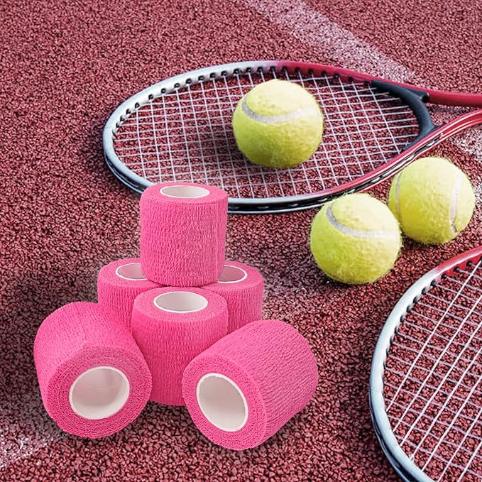 24 Rolls Pink Elastic Self Adhesive Bandage Wrap, Breathable Flexible Fabric Non Woven Cohesive Bandage, Ankle Sprains Swelling Medical First Aid Sports Athletic Tape, Dogs Pet Vet Wrap 2 in x 5 Yards