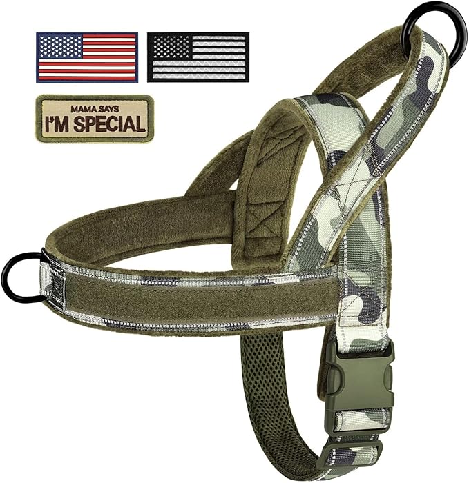 Forestpaw No Pull Dog Harness - Soft Flannel Padded Tactical Dog Vest Harness with Quick Release Buckle, Adjustable Reflective Pet Harness for Small Medium Dogs Walking Training,Green Camouflage S