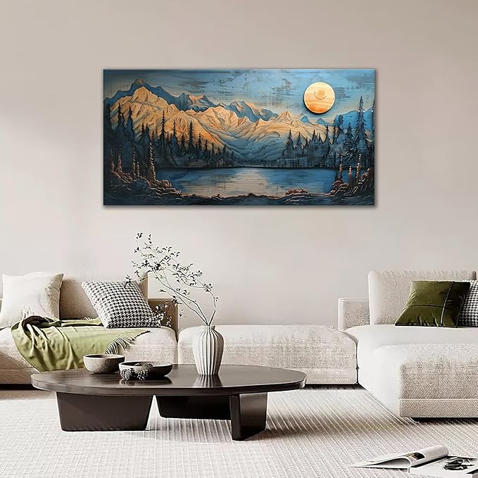 Extra Large Wall Art Mountain Forest Canvas Living Room Cabin Country Pictures Framed Prints Oversize Wall Decor Big Painting Artwork for Bedroom Dining Office Home 60"x30"