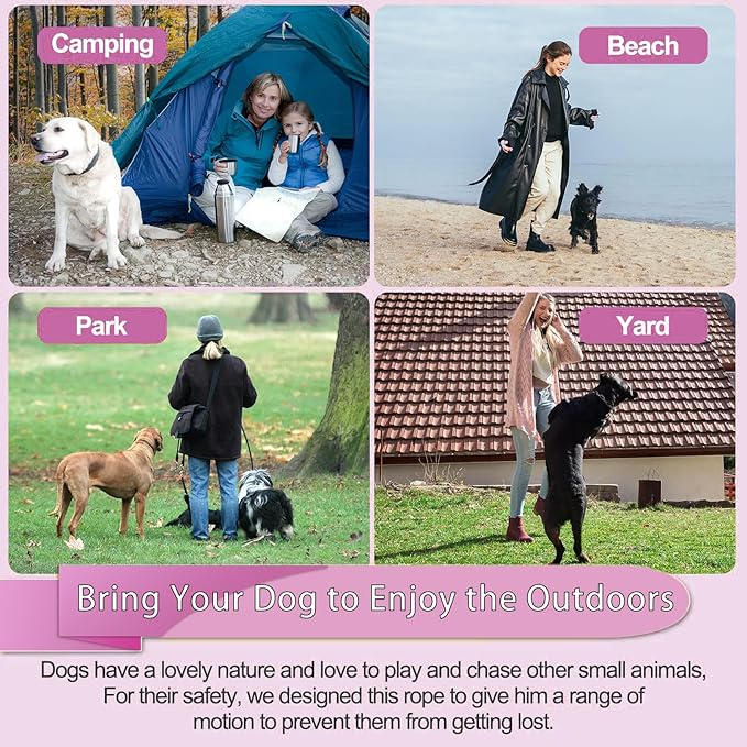 10FT Heavy Duty Dog Tie Out Cable for Large Dogs up to 125lbs, Durable Runner Tether Line (Purple)