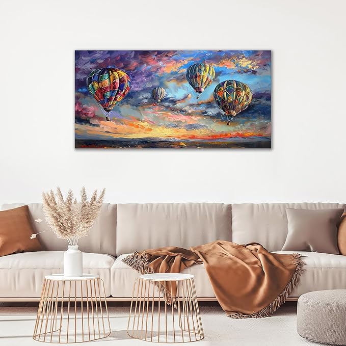 Extra Large Wall Art Hot Air Balloons Canvas Living Room Pictures Framed Prints Colorful Oversize Wall Decor Animal Painting Artwork for Bedroom Dining Home 60"x30"
