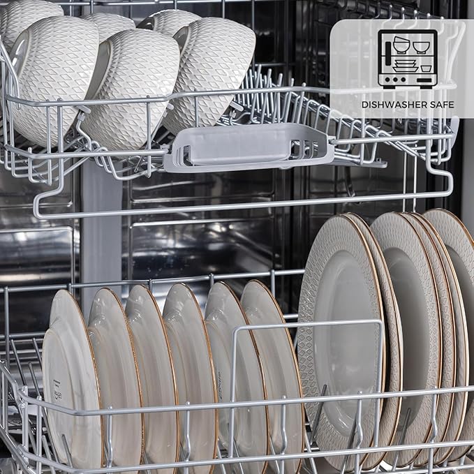 GBHOME Ceramic Dinnerware Sets, 24 pcs Embossed Elegant Stoneware Plates and Bowls Sets, Housewarming Wedding Gift | Dishwasher & Microwave Safe | Dishes Set Service for 8