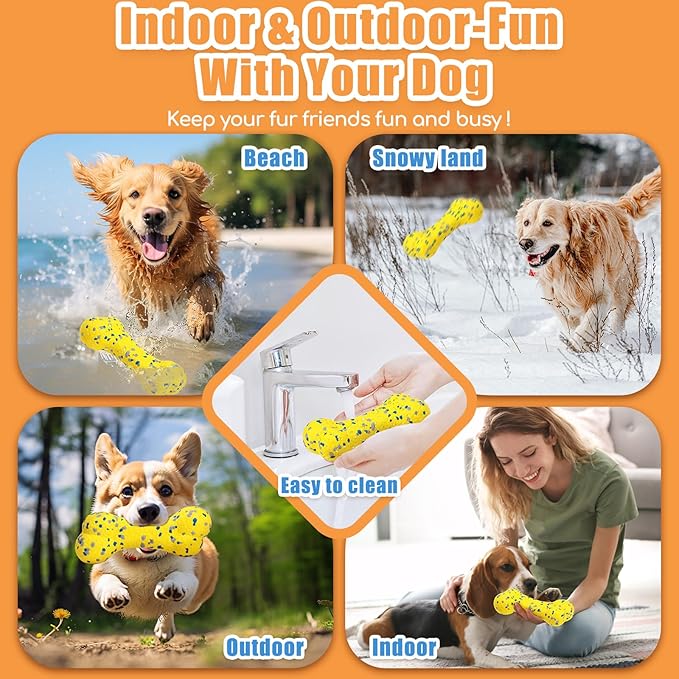 2Pcs Upgrade Bone Dog Balls+Rugby Dogs Toys for Aggressive Chewers, Indestructible Tennis Balls for Dogs (Yellow)
