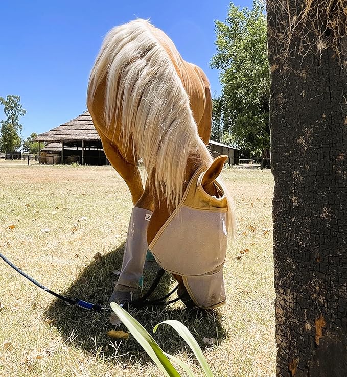 Fly Masks for Horses, 70% Uv-Block, Breathable Fly Mask for Equines, Durable, Comfortable Fit for All-Day Protection, Horse Size (Horse Fly Mask, with Nose)