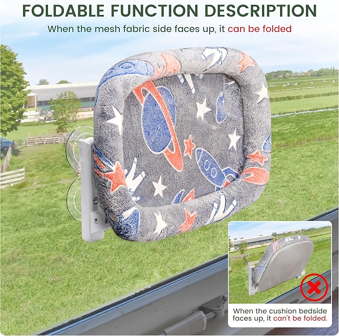 2 Pack Cat Window Perch, Glow in The Dark Foldable Cat Hammock with Cozy Pad Bed, Breathable Cordless Window Seat with Stud Metal Frame for Large Cats and Kitten (Cushion Bed, 2 Pack - L)