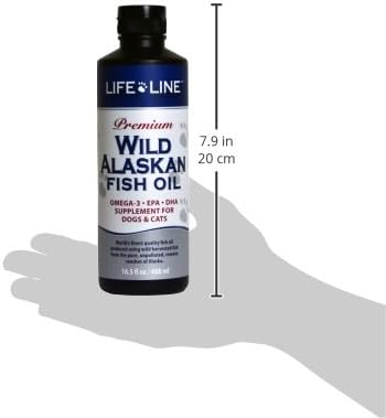 Life Line Pet Nutrition Wild Alaskan Fish Oil Omega-3 Supplement for Skin & Coat – Supports Brain, Eye & Heart Health in Dogs & Cats, 16.5oz