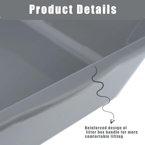 2 Pack of Extra Large Cat Litter Box (ABS Material), Low Entry Senior Litter Pen for Geriatric Kitty Big Cats, Jumbo Pet Safe Litter Boxes Tray for Indoor Pets Potty (Gray, 24" L x 20" W)