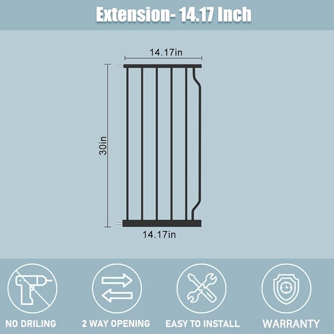 Extra Wide Baby Gate With 14.17in Extensions - Walk Through Pressure Mount Auto Close Child Safety Gate (Black, Extension-14.17"/36cm)