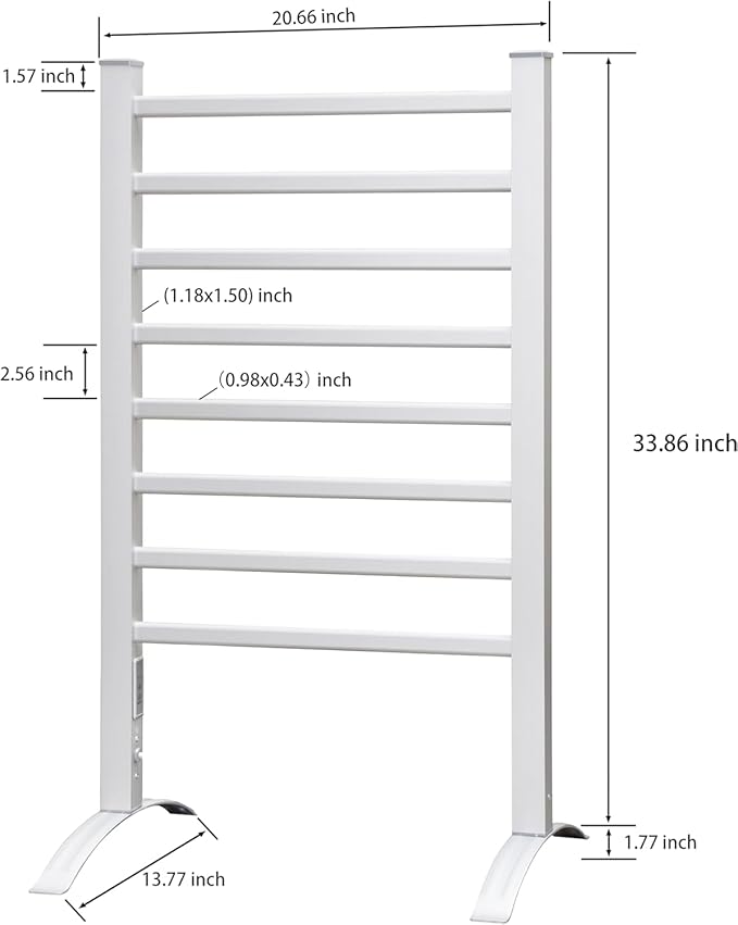 KEG Towel Warmer 8 Bars for Bathroom Freestanding or Wall Mounted Bath Towel Heater Plug-in with Built-in Timer Silver