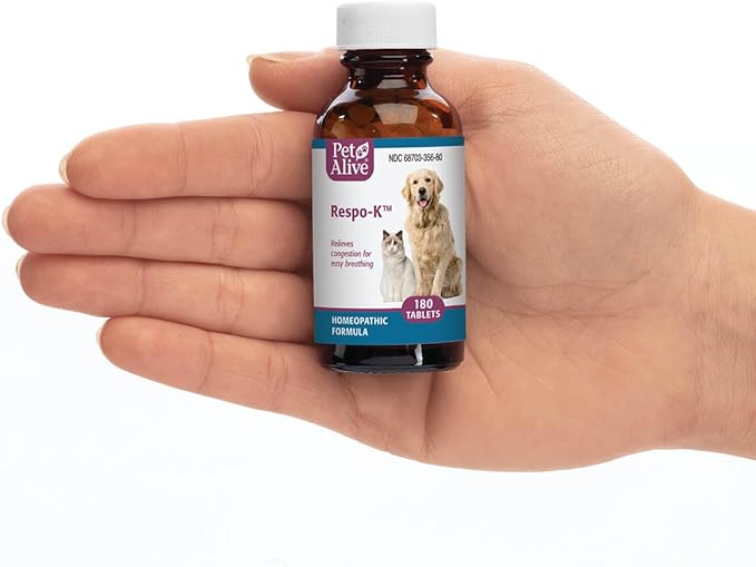 PetAlive Respo-K Tablets - Natural Homeopathic Formula for Pet Respiratory and Cold Symptoms - Reduces Sneezing, Coughing Watery Eyes, Runny Nose and Congestion in Dogs and Cats - 180 Tablets