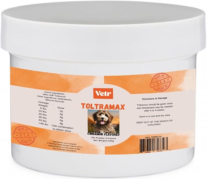 Vetr's Toltramax Toltrazuril Powder for Horses, Dogs, Cats, 100g (5.0%, Cinnamon)