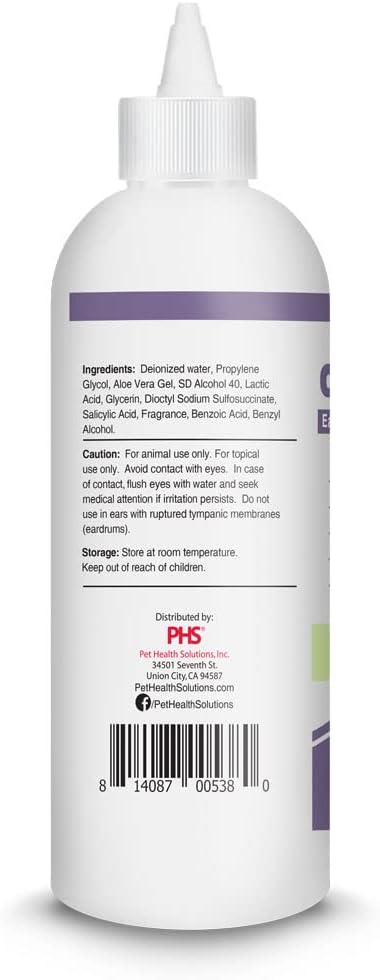 Ear Cleansing Solution with Aloe Vera for Dogs & Cats, Anti-Irritant Formula with Neutral pH and Aloe Vera, Deodorize & Gently Clean - 8 fl oz