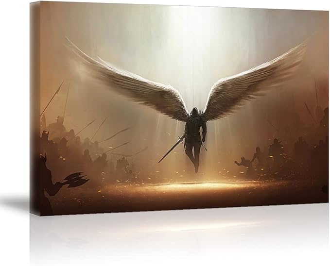 Fantasy Angel Stretched Canvas Wall Art for Living Room Bedroom Home Decoration,Abstract Anime Picture Print Painting Decor Artwork,Mysterious Wing Man Gallery Wrapped Gift,Inner Frame (32x48 Inches)