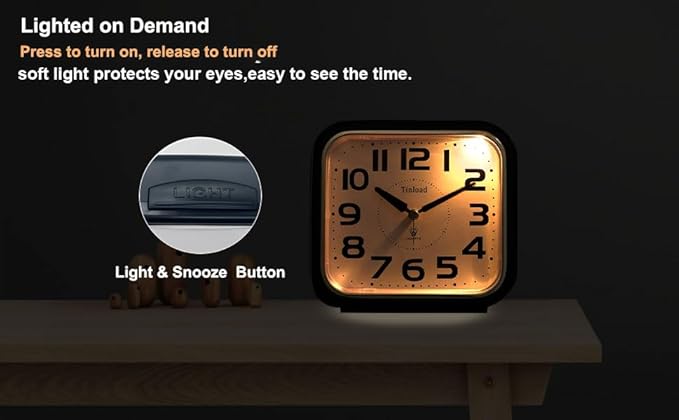 5.5" Large Analog Alarm Clock Silent Non Ticking, Gentle Wake, Beep Sounds, Increasing Volume, Battery Operated Snooze and Manual Light, Easy Set, Black (Best for Elder)