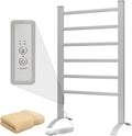 KEG Towel Warmer 6 Bars for Bathroom Freestanding or Wall Mounted Bath Towel Heater Plug-in with Built-in Timer Silver