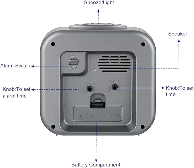 5.5" Large Analog Alarm Clock Silent Non Ticking, Gentle Wake, Beep Sounds, Increasing Volume, Battery Operated Snooze and Manual Light, Easy Set