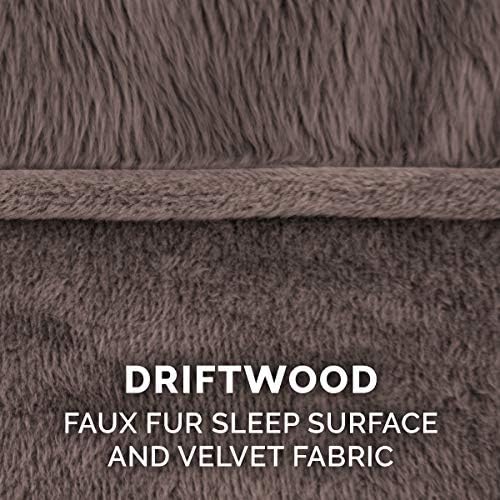 Furhaven Cooling Gel Dog Bed for Large Dogs w/ Removable Bolsters & Washable Cover, For Dogs Up to 125 lbs - Faux Fur & Velvet Sofa - Driftwood Brown, Jumbo Plus/XXL