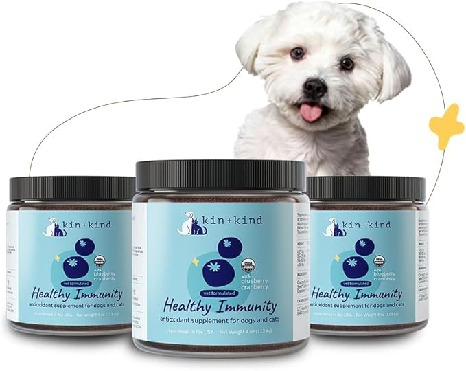 kin+kind Dog Supplement Powder - Supplement for Dogs & Cats for Healthy Immunity - Bladder Support - Natural Formula with Organic Cranberry, Blueberry and Coconut - Made in USA - Bundle (3 x 4 oz)