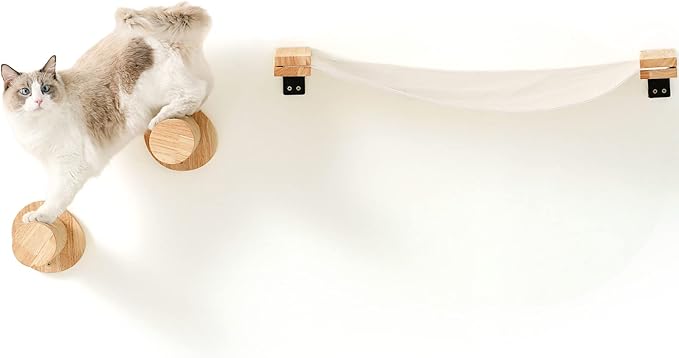 FUKUMARU Cat Wall Furniture, 2 PCS Climbing Shelves Set, Solid Rubber Wood Cat Shelf, Cats Perches for Wall Sleeping, Playing, Jumping and Lounging, 16 inch Drywall Installation