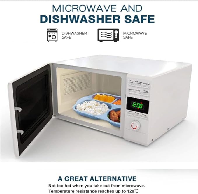 12 Inch Divided Plates4 PCS - Reusable Unbreakable Wheat Straw Plates, Dinnerware Lunch Tray Plates Tableware for Kitchen, Picky Eaters, Campers and Portion Control (Blush)