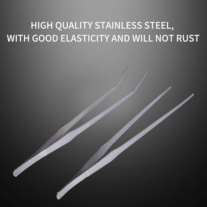 Extra Long Handle Aquarium Tweezers Serving Tongs Feed clamp,2 Pack Stainless Steel Straight and Curved Tweezers Set for Fish Tank Plants Reptile Feeding Tongs（15 Inchs）