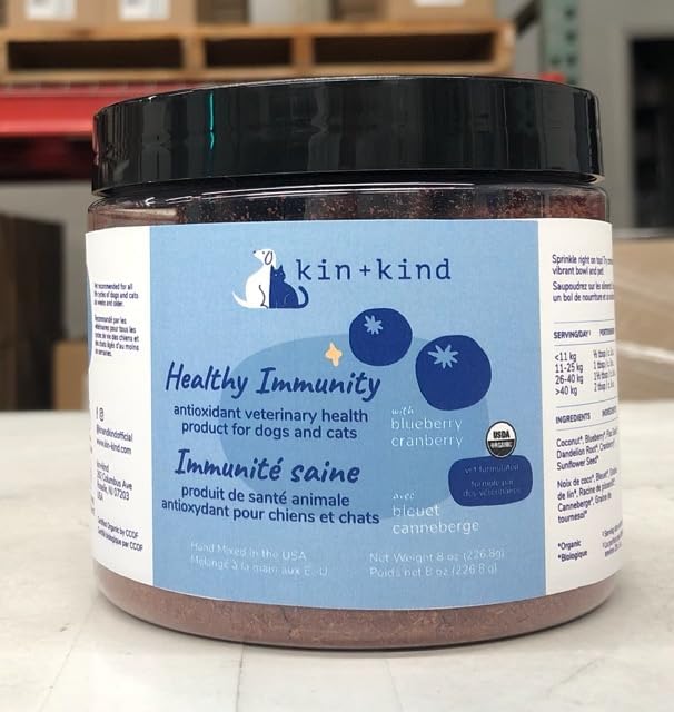 kin+kind Dog Supplement Powder - Supplement for Dogs & Cats for Healthy Immunity - Bladder Support - Natural Formula with Organic Cranberry, Blueberry and Coconut - Made in USA - 4 oz (Medium)