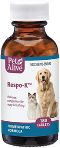 PetAlive Respo-K Tablets - Natural Homeopathic Formula for Pet Respiratory and Cold Symptoms - Reduces Sneezing, Coughing Watery Eyes, Runny Nose and Congestion in Dogs and Cats - 180 Tablets