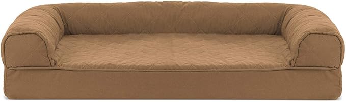 Furhaven Orthopedic Dog Bed for Medium/Small Dogs w/ Removable Bolsters & Washable Cover, For Dogs Up to 35 lbs - Quilted Sofa - Toasted Brown, Medium