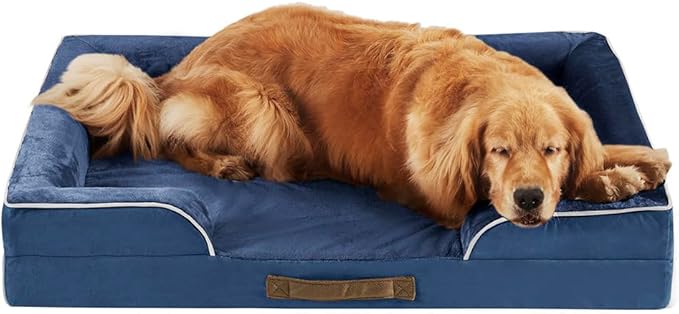 Friends Forever Orthopedic Dog Bed, Bolster Dog Bed with Memory Foam Pet Couch Sofa and Removable Washable Cover, Ally Navy, 42x32x7