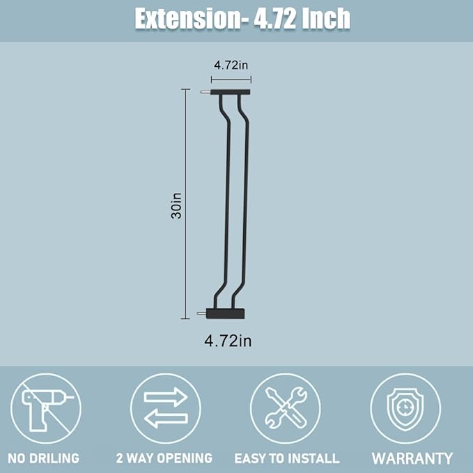 Extra Wide Baby Gate with 4.72in Extensions, Walk-Through, Auto Close, Pressure Mount Child Safety Gate (Black, Extension-4.72"/12cm)